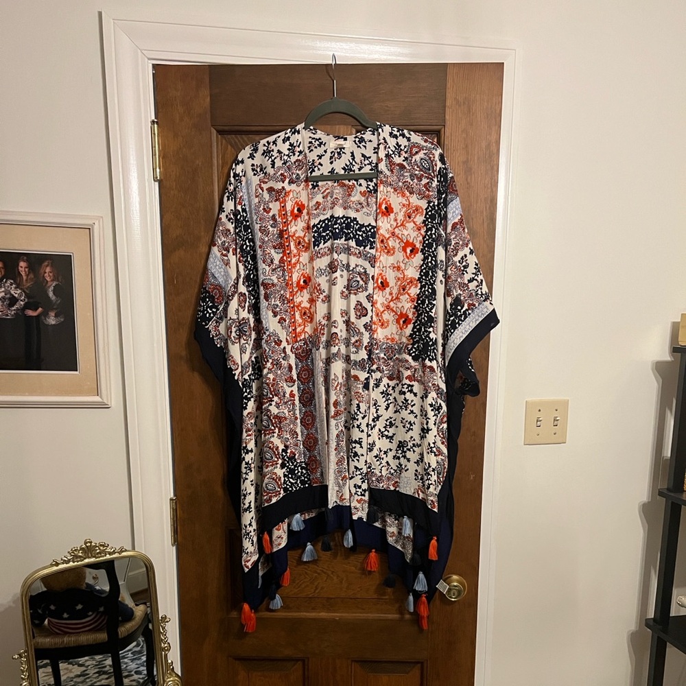 Sim and Sam Bohemian Multicolor Kimono with Tassels one size.